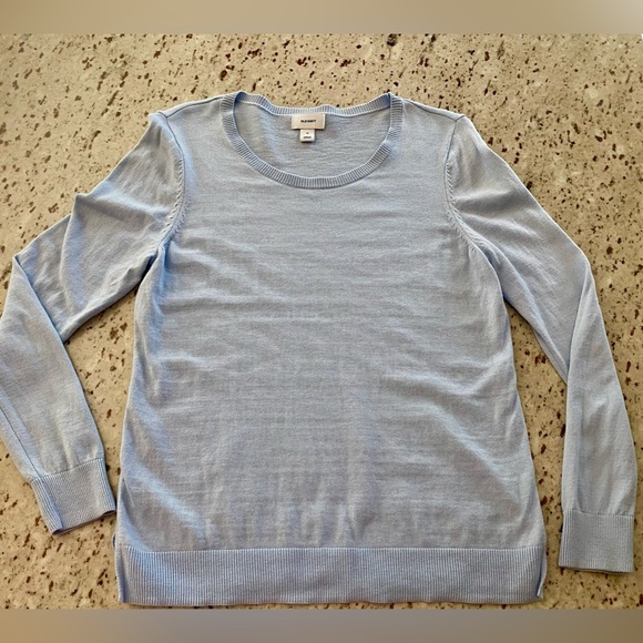 Bundle of 2, Old Navy crewneck sweaters, side slits, blue + blue stripe, Size M - Picture 8 of 11